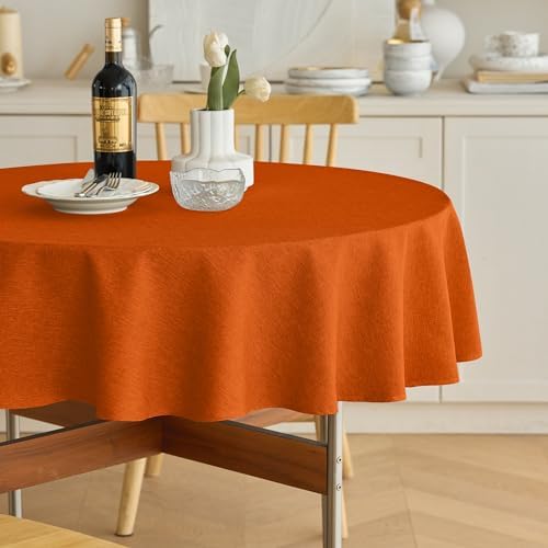 Decorelia Faux Linen Fall Round Tablecloths 60 inch, Waterproof Decorative Washable Texture Rustic Circle Table Cloth Cover for Dining Kitchen Party Farmhouse Outdoor(60 Inch,Round (2-4 Seats),Rust) by Decorelia