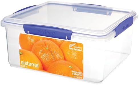 Sistema KLIP IT Large 5L Food Storage Container, Airtight & Stackable, Dishwasher, Freezer, & Microwave-Safe, BPA-Free by Sistema
