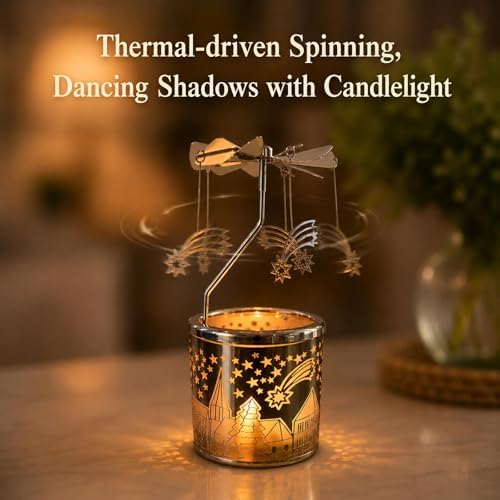 kingnero Carousel Candle Tea Light Holder Rotary Candle Holder Spinning Candleholder Metal Windmill Candlestick for Home Decor (Meteor) - Image 5