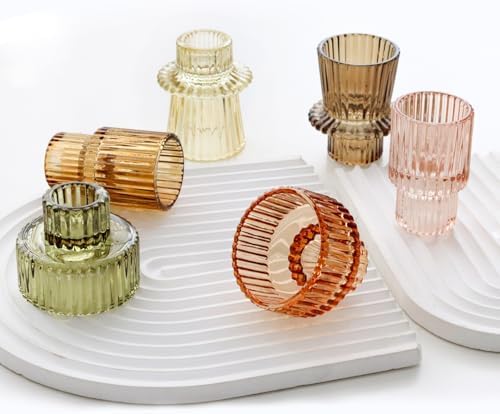 Brown Candlestick Holders 12PCS Ribbed Glass Taper Candle Holders Set for Tealight Candlestick Candles, Table Centerpieces for Thanksgiving Christmas Farmhouse Decor Indoor and Outdoor - Image 2