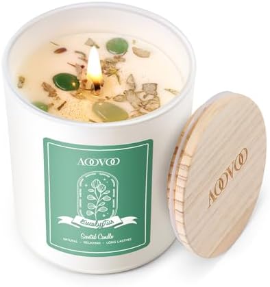 AOOVOO Eucalyptus Scented Candles for Women - Aromatherapy Candle with Crystals Inside, 7oz Soy Candles for Home Scented, Mothers Day Birthday Gifts Candle for Women Mom by AOOVOO