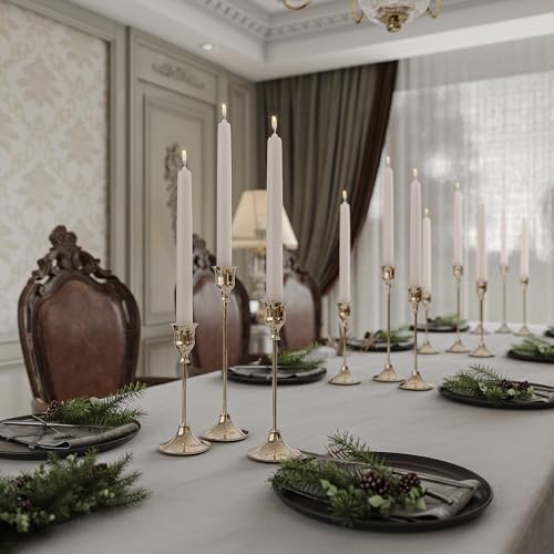 NLBTW Set of 12 French Gold Candle Holders for Taper, Vintage Candlestick Holder Decorative Metal Candle Sticks Home Decor Centerpieces for Table Mantel Festive Decorations - Image 3