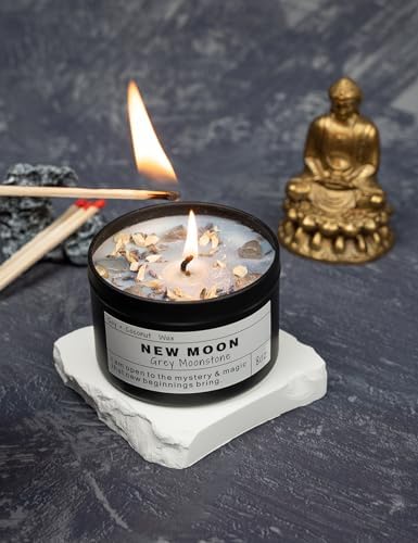 NEW Moon Handmade Candle, New Beginnings, Ritual Energy Gift, Intention De-Stress Good Fortune, Success Protection, Meditation, Moonstone, Soy Wax (8oz) - Image 4