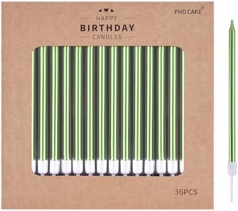 PHD CAKE 36-Count Green Long Thin Metallic Birthday Candles, Cake Candles, Birthday Parties, Wedding Decorations, Party Candles, Cake Decorations by PHDCAKE