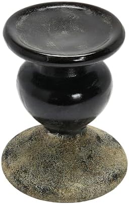 Creative Co-Op 2-Tone Sculptural Terracotta Pillar Candle Holder, Distressed Black - Image 6