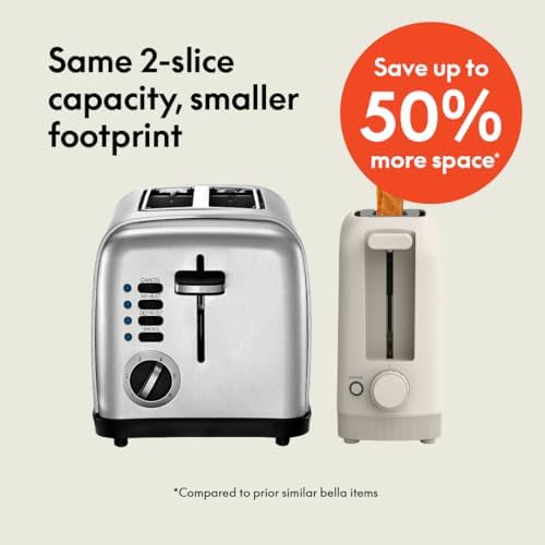 bella Fits-Anywhere™ 2-Slice Slim Toaster, Long Slot & Extra Wide, Oatmilk - Image 2
