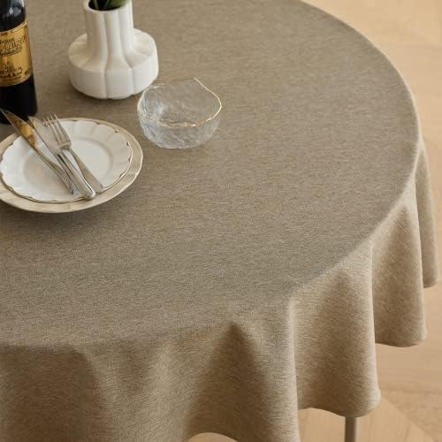 Decorelia Waterproof Round Tablecloth for Round Dining Table, Decorative Rustic Soft Wipeable Table Cloths Cover Indoor Outdoor Use for Holiday,Wedding, Kitchen (70 Inch,Round (4-6 Seats),Natural) - Image 2