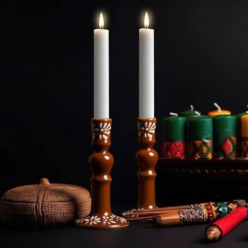 Conelist 2 Pcs Traditional Mexican Clay Candleholders, 7.5 in - Image 4