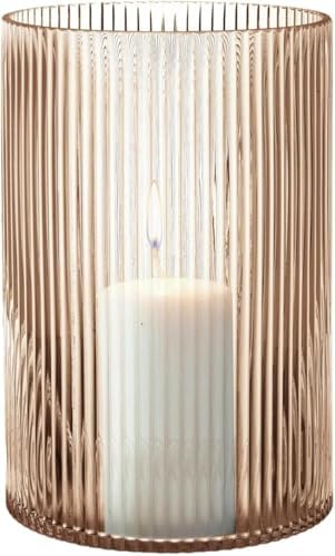 LUGBAR BH&G Decorative Ribbed Glass Hurricane Candleholder, Amber, 8" Medium - Image 4