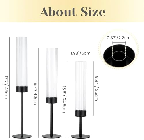 Hewory Black Taper Candle Holders: Candlestick Holders Set of 6 Hurricane Glass Tall Candle Holder for Candlesticks Candle Sticks Holder Decor for Table Centerpiece Wedding Party Christmas Decorations - Image 6