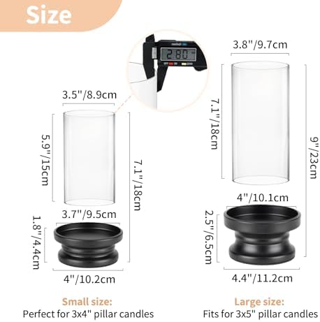 NUPTIO Hurricane Glass Candle Holder: Set of 2 Black Pillar Candle Holders with Glass Cylinder - Metal Pillars Candleholder for Halloween Thanksgiving Fireplace Living Room Decor (Pack of 2) - Image 4