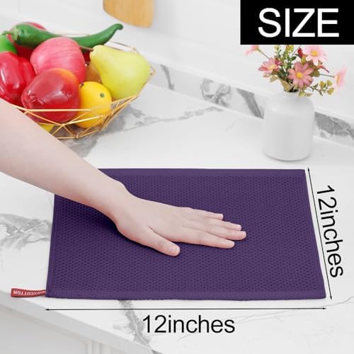 Homaxy 100% Cotton Waffle Weave Kitchen Dish Cloths 18-Pack, Eggplant - Image 5
