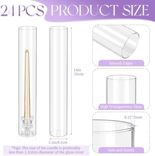 24 Pcs Hurricane Candle Holder Sleeve, H:14" D:2.5" Clear Glass - Image 2