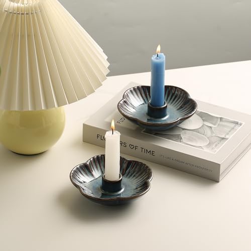 Ceramic Taper Candle Holder, 4.72 in Polished Round Base Tray - Image 2