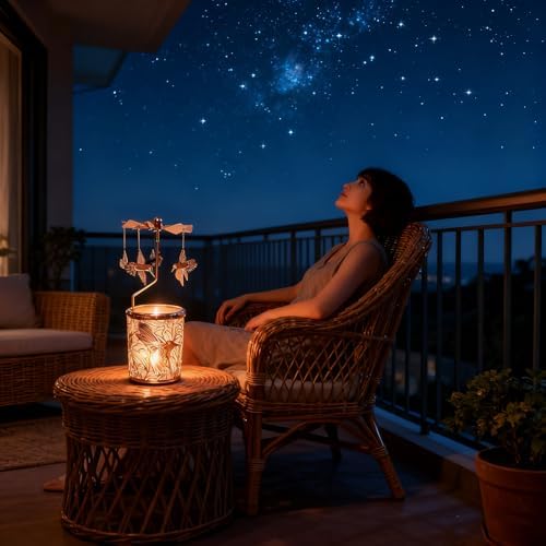 Kingnero Rotary Candle Holder Metal Spinning Windmill Candlestick Carousel Candle Tea Light Holder for Home Decoration for Mom Women Wife Children (Rose Gold Hummingbird) - Image 5