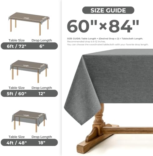 Decorelia Faux Linen Farmhouse Table Cloth 60"x84" for 4-6 ft Rectangle Table, Dark Grey Waterproof Outdoor Washable Cloth Tablecloth for Rectangular Dining Room Kitchen Outdoor Party Restaurant Decor - Image 5