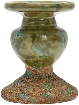 Creative Co-Op 2-Tone Sculptural Terracotta Pillar Candle Holder, Distressed Green 4.5" W x 5.25" H (Pack of 8) - Image 5