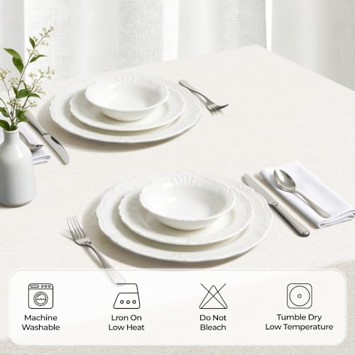 Decorelia Faux Linen Farmhouse Table Cloth 60"x84" for Rectangle Table, Ivory Waterproof Outdoor Washable Cloth Tablecloth for Rectangular Dining Room Kitchen Outdoor Party Restaurant Decor - Image 3