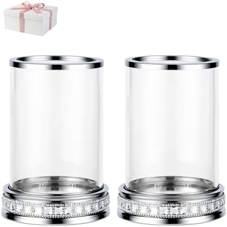 2pcs Hurricane Candle Holder, Pillar Candle Holders with Clear Glass Sleeve by DOUNX