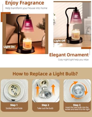 Candle Warmer Lamp for Jar Candles, Height Adjustable & Dimmable with 2/4/8H Timer, 2 * 50W Halogen Wax Melter Warmer for Home Office Décor, Flameless & Smokeless, Gift for Women Mom,Black-Purple - Image 7