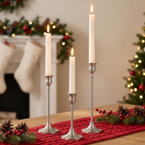 NUPTIO Candlestick Holders Vintage Decor: Silver Taper Candle Stick Holder by Nuptio
