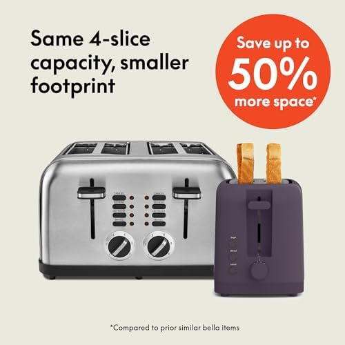 bella Fits-Anywhere™ Slim Toaster, 4 Slice Extra Long & Wide Slot, Plum - Image 2