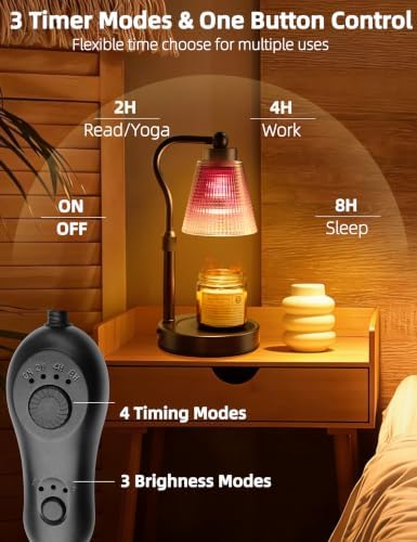 Candle Warmer Lamp for Jar Candles, Height Adjustable & Dimmable with 2/4/8H Timer, 2 * 50W Halogen Wax Melter Warmer for Home Office Décor, Flameless & Smokeless, Gift for Women Mom,Black-Purple - Image 4