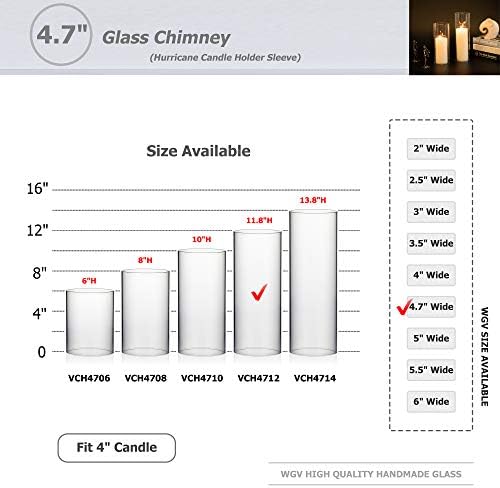 WGVI Hurricane Candle Holder Sleeve, Wide 4.7", Height 12", Clear Glass Cylinder Candleholder, Chimney Tube, Open Ended Candle Shade, 1 Piece - Image 3