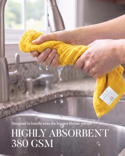 Bumble Kitchen Towels (6-Pack), 16"x28", 100% Cotton Dish Towels - Yellow - Image 5