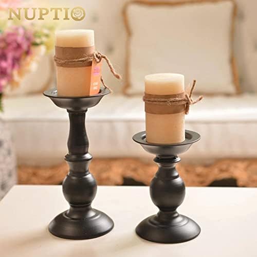 NUPTIO Black Candle Holder for Pillars: Rustic Metal Candle Stands Set - Image 3