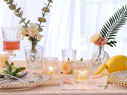 NITIME 24Pcs Vintage Ribbed Votive Candle Holders, Glass Candle Holder for Wedding Table Decor, Tea Lights Candle Holder for Table Centerpiece, Christmas, Holiday Decor - Image 3
