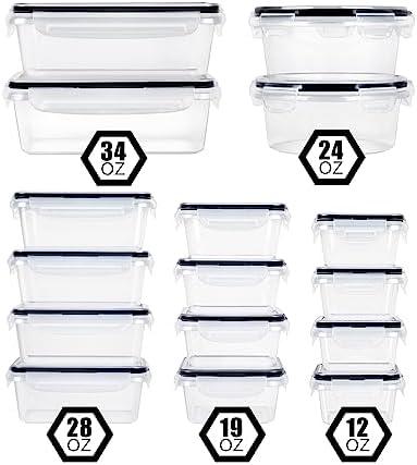 FOOYOO 32 Piece Food Storage Container with Lids (16 Containers + 16 Lids) - Plastic Food Containers with Lid, Airtight Leak Proof Snap Lock, BPA Free Storage Containers - Image 3