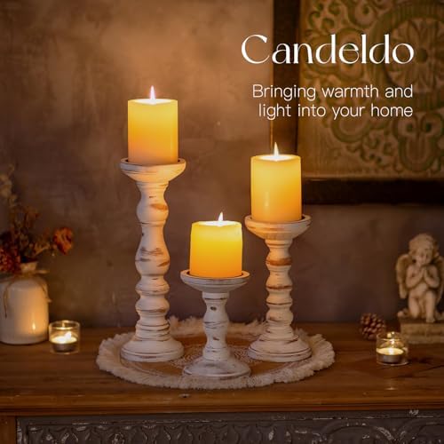 Candeldo Wood Candle Holders for Pillar, White Farmhouse Fireplace Decor - Image 7