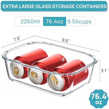 Vtopmart 1Pack 2260ml/76.4oz Extra Large Glass Storage Container with Lid - Image 2