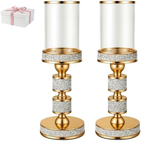 Hurricane Candle Holder, 13.5" Tall Metal Candle Stand, Glass Pillar Holder by DOUNX