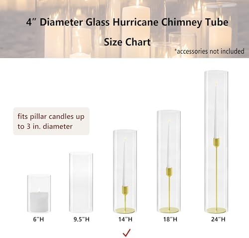 CYS EXCEL 2 PCS (H:14" D:4") Open Ended Glass Hurricane Candleholder Tube Shade | Open Flame Candle Chimney Tube Cover | Bottomless Cylinder - Image 3