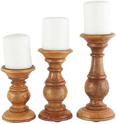 Deco 79 Mango Wood Candle Holders, Set of 3, 10", 8", 6"H, Brown by Unknown