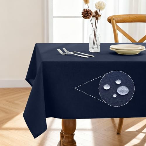 Pureegg Rectangle Linen Tablecloth Waterproof & Stain Resistant, Wrinkle-Free Table Cloth Adds Elegance and Protection, Ideal for Dining, Party, Wedding and Outdoor, 52 x 70 Inch, Navy Blue by Pureegg