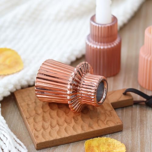 Pink Candlestick Holders 6PCS for Tealight Candle Stick Candles, Ribbed Glass Taper Candle Holders Set, Table Centerpieces for Weddings Christmas Home Decor Indoor and Outdoor - Image 7