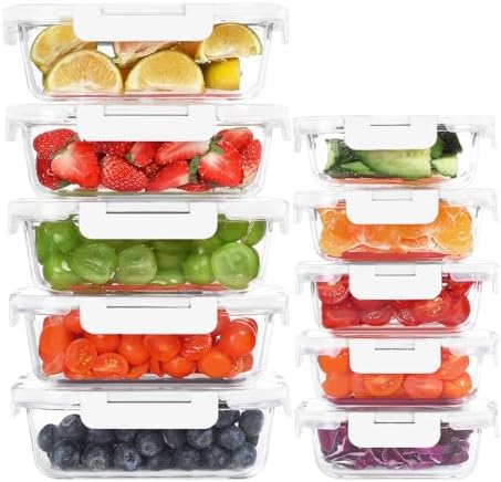 KOMUEE 10 Pack Glass Food Storage Containers with Lids, White by KOMUEEUS