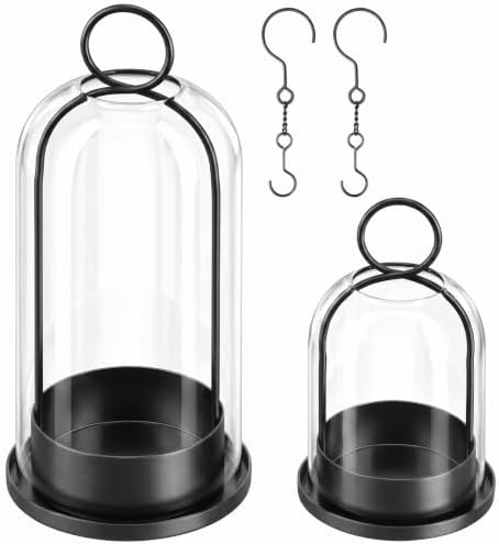 Fohil Hurricane Candle Holders Metal Set of 2 with Handmade Sturdy Glass Dome,5" & 4" Wide for Pillar Candles, Christmas Table Centerpiece, Wedding Party Home Decor by Fohil