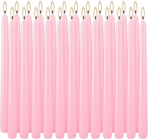 YOROXRG 24 Pack Pink Taper Candles, 7-8 Hours Burn Time, Unscented, Smokeless and Dripless, 0.75 x 10 Inch Dinner Candle Set for Valentine's Day,Household, Wedding, Party and Home Décor Candlesticks by YOROXRG