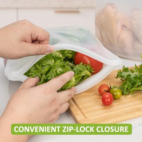 100% Silicone Gallon Storage Bags, Extra Large Reusable 1 Gallon Silicone Storage Bags Stand-Up Zip-Lock Leakproof for Bulk Food & Large Portions, Freezer Microwave Sous Vide Dishwasher Safe, 4 Pack - Image 5