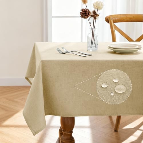 Pureegg Rectangle Linen Tablecloth Waterproof & Stain Resistant, Wrinkle-Free Table Cloth Adds Elegance and Protection, Ideal for Dining, Party, Wedding and Outdoor, 60 x 84 Inch, Beige by Pureegg