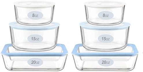 Urban Green Glass Food Container Set with Silicone Glass Lid, Square & Round Shape, 6 Pack, Airtight, LeakProof, 100% Plastic Free, Meal Prep Food Storage Containers, Blue & White Color by LiveaLifeEasierandGreener
