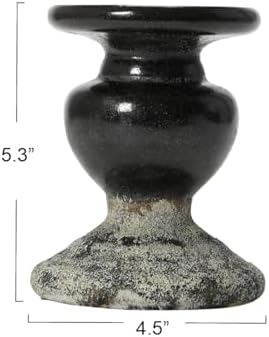 Creative Co-Op 2-Tone Sculptural Terracotta Pillar Candle Holder, Distressed Black - Image 2