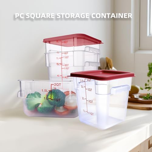 2 Pack RED Square Food Storage Container With Lid,Commercial Storage Box With Scale & Handle,Cake Making,Dough Marinating Meat,Kitchen Supplies (2 Quart) - Image 4