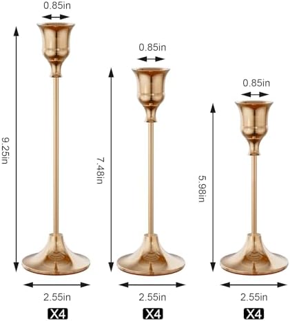 NLBTW Set of 12 French Gold Candle Holders for Taper, Vintage Candlestick Holder Decorative Metal Candle Sticks Home Decor Centerpieces for Table Mantel Festive Decorations - Image 4