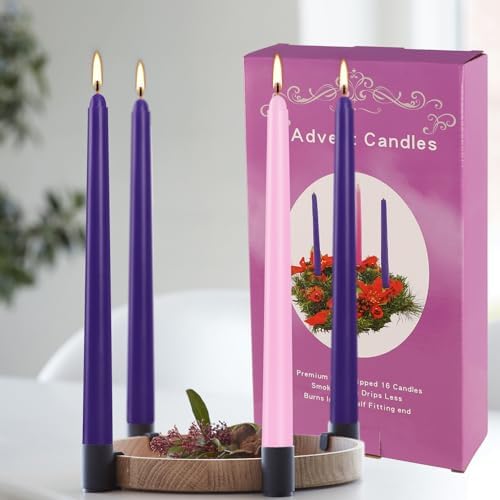 YOROXRG 16 Pack Advent Taper Candles Premium Hand Dipped 10in Unscented Christmas Taper Candles - Ideal for Seasonal Celebrations, Holidays, Church, Celebration, Party - Image 2