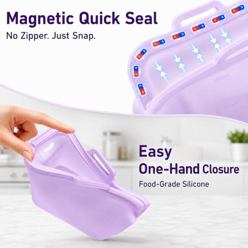 JOCXSPI 2 Pack 68 oz Magnetic Seal Reusable Silicone Food Storage Bags - Image 2